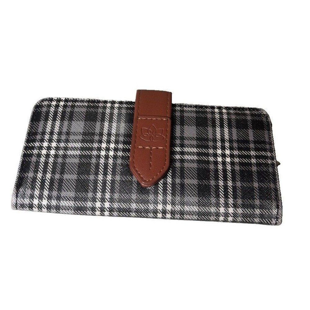 Time & Tru Gray And Black Plaid Piper Clutch Organizer Wallet